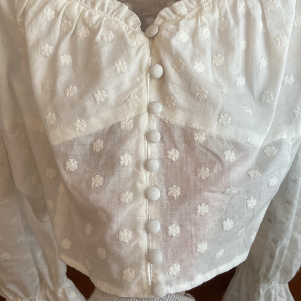 Zara Cropped Button Blouse with Floral Detail - Picture 3 of 6